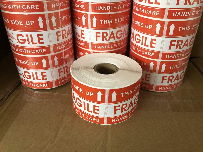 BESTeck 2"" x 3"" Handle with Care This Side Up Fragile Stickers Adhesive Label 500 Per Roll - Image 1